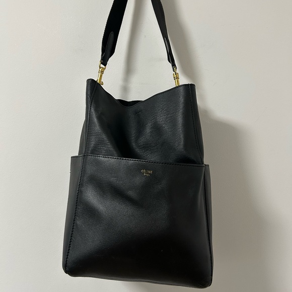 Celine Handbags - Celine Seau Sangle Medium Black Leather Shoulder Bag Phoebe Philo - Rehab